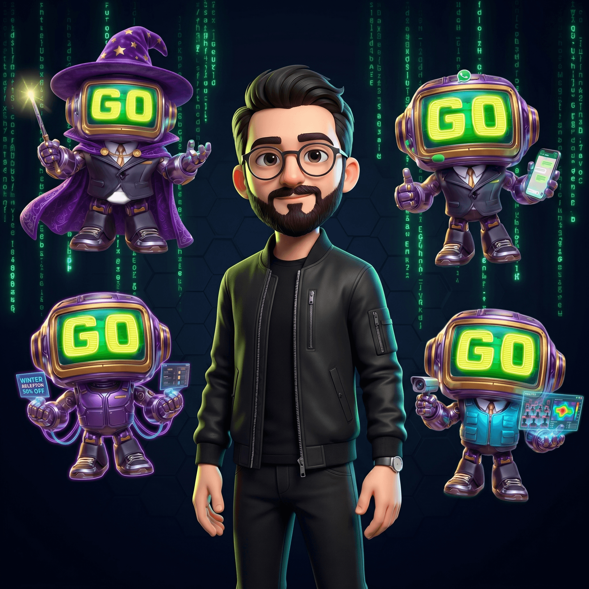 Mascot illustration of Atakan Özalan with his GOGOGO agents