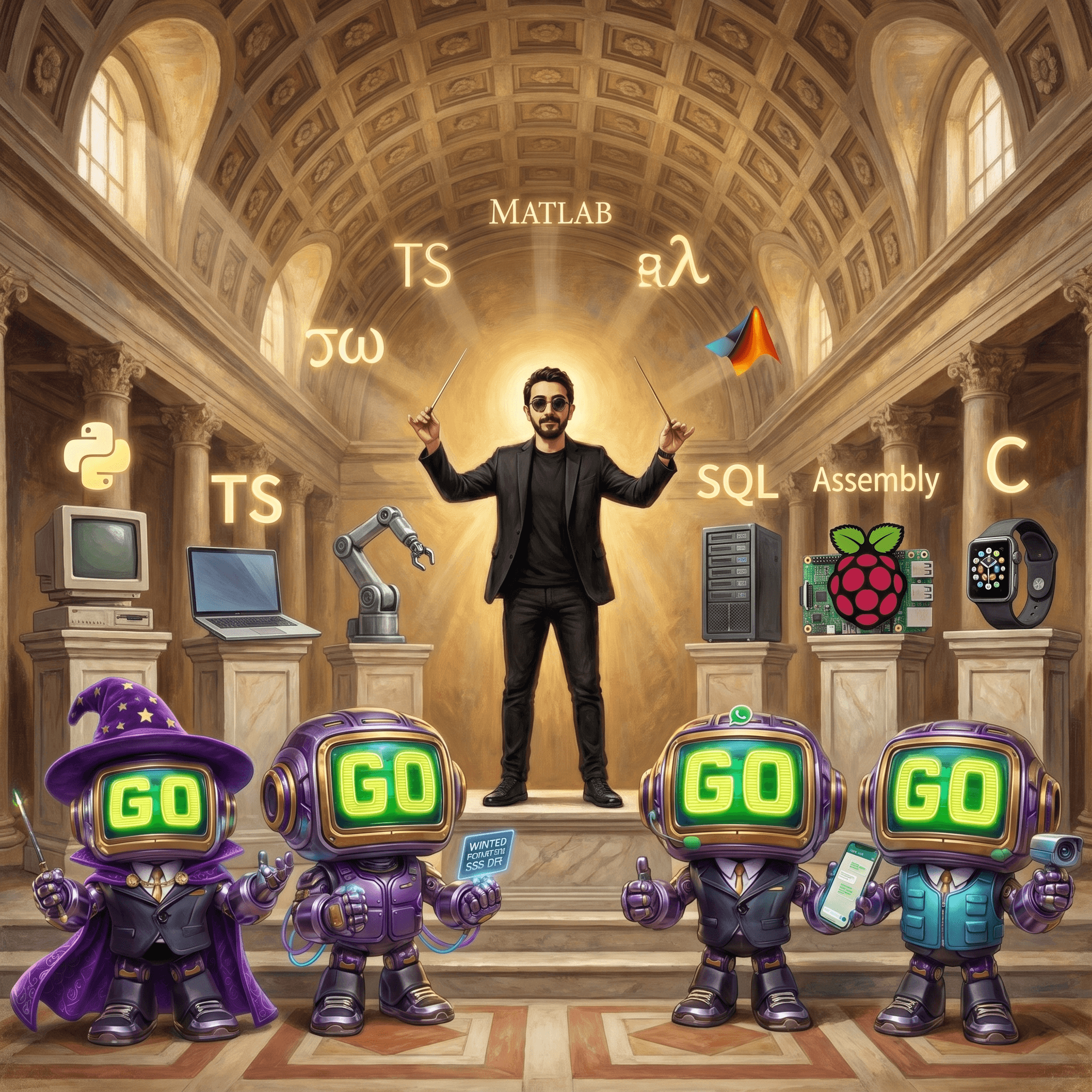 Mascot illustration: Conducting the machines