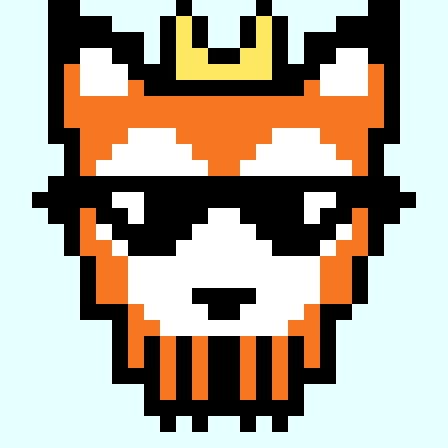 ArcheMonsters #148: an orange fox-like pixel-art monster with a gold crown and black sunglasses.