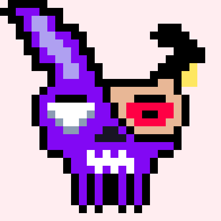 ArcheMonsters #26: a purple pixel-art monster with one long ear, a white grin and a half mask over one eye.